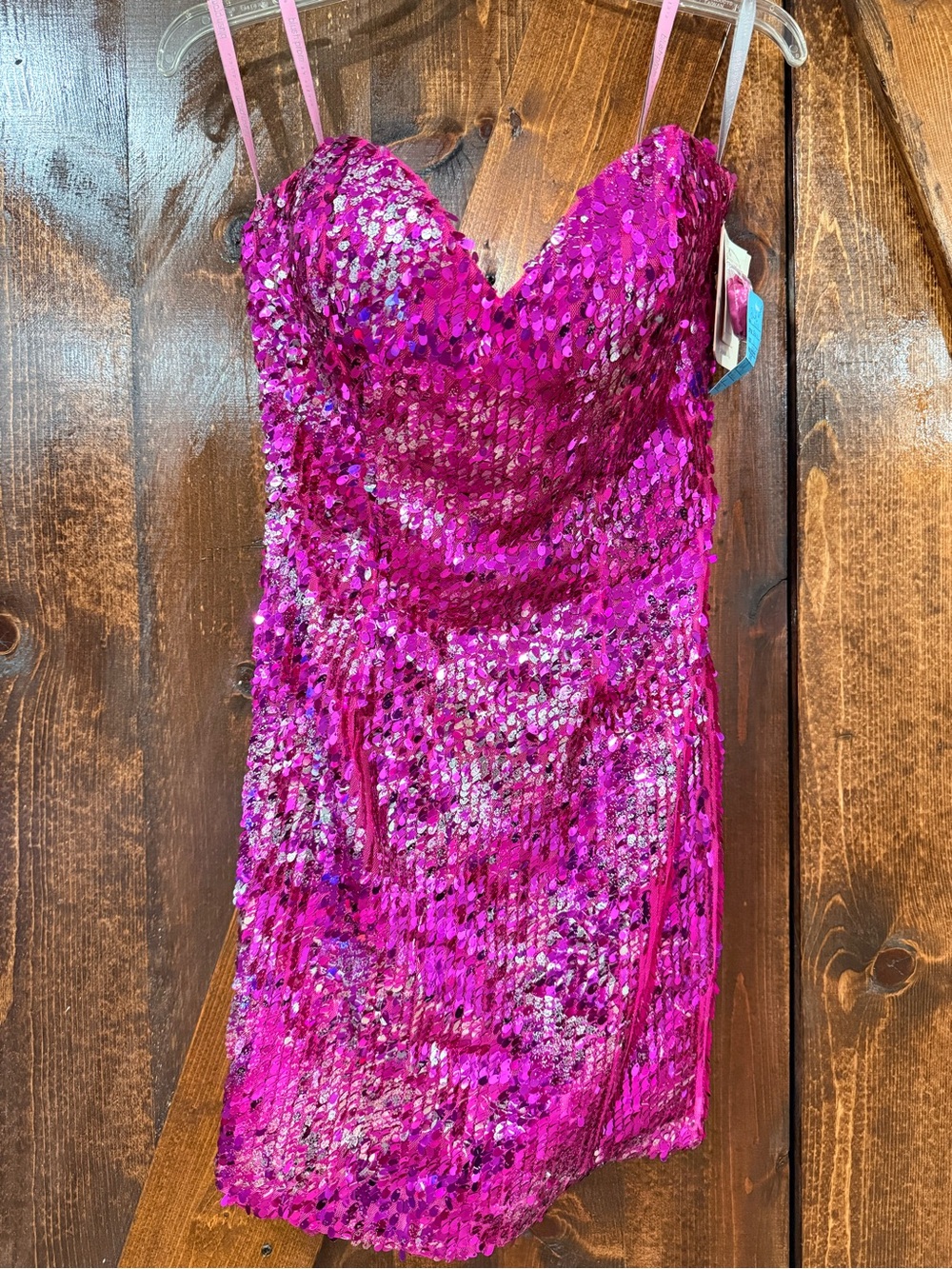 Sequin Strapless Mini Dress in Fuchsia
